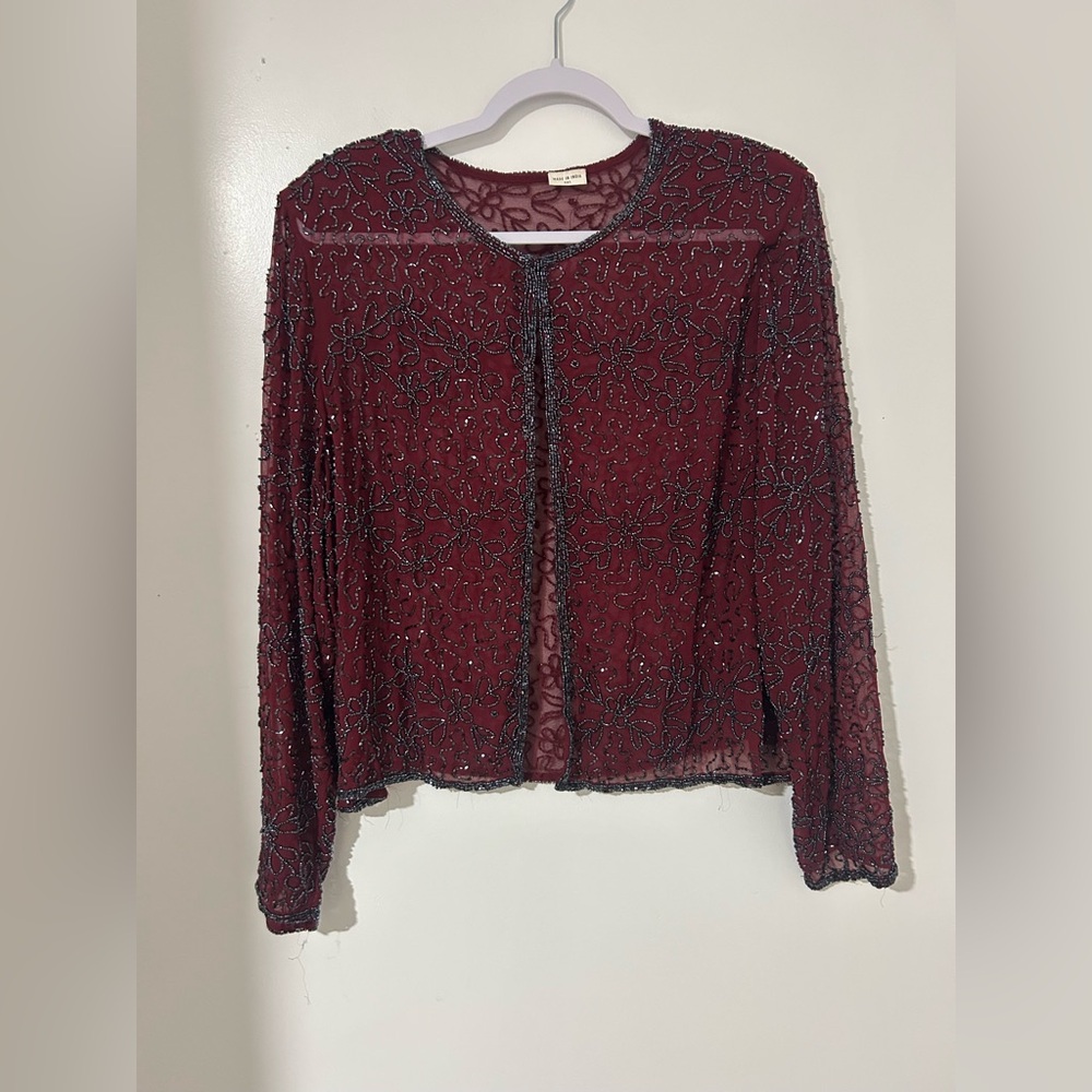 Source Unknown vintage‎ Burgundy Beaded Jacket